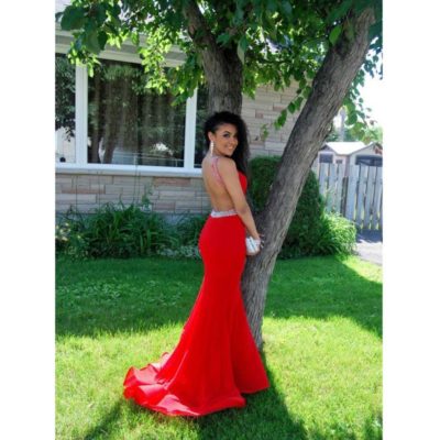 red open back prom dress Ottawa client photo