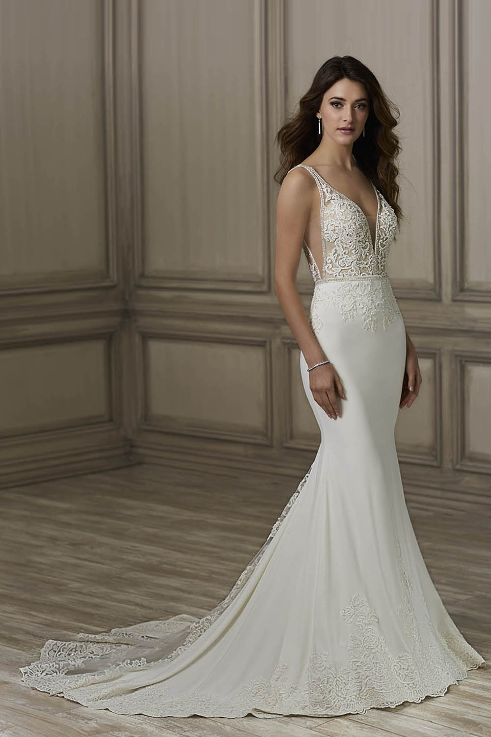 simple wedding gown with cut out and sheer back destination style sexy gown